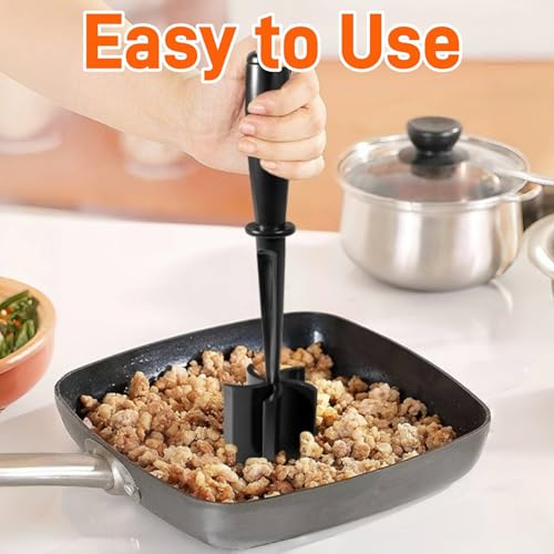 Mince Masher, Ground Beef Meat Chopper with 5-Blade Head, Versatile High-Temp Heat-Resistant Hamburger Meat Masher, Non-Stick Mince Meat Shredder for Ground Turkey/Beef, Nylon Utensil Cookware
