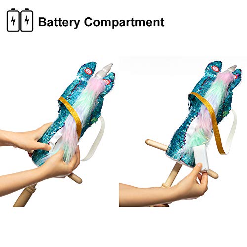 HollyHOME Sequin Unicorn Stick Horse with Wood Wheels Real Pony