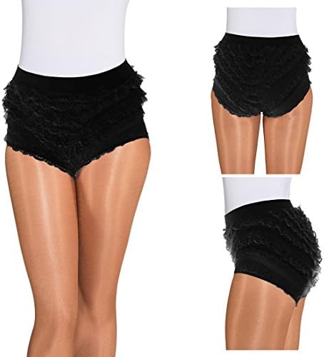 NET TOYS Black ruffled slip ruched panties 116 - 128 cm 4 - 7 years frilled pants with lace marching band costume accessory Carnival outfit accessories