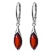 Sterling Silver Cherry Amber Drop Leverback Earrings