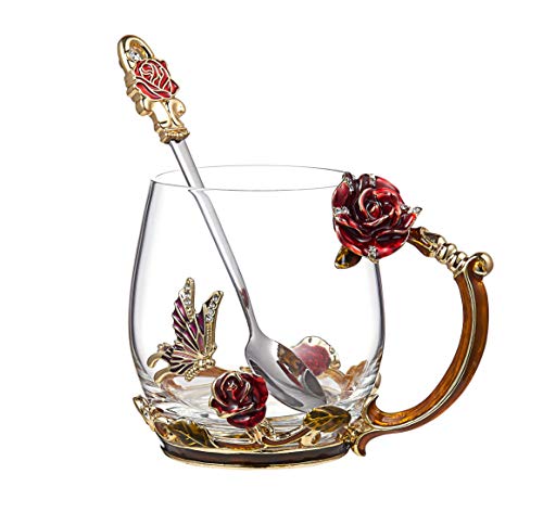 SEMAXE 11OZ Glass Tea Cup Coffee Mug ,Hand Blown Glass Drinking Mug  Made of Lead-free Glass and Enamels