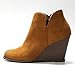 Women's Wedges Ankle Booties Retro V Cutout Comfy Short Boots Flock Leather Zip Closure Stacked Chunky Block Heels Shoes