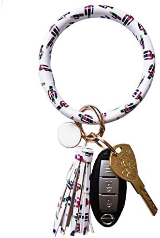 Tovly Wristlet Round Key Ring Chain Leather/Silicone Oversized Bracelet Bangle Keychain Holder Tassel for Women Girl