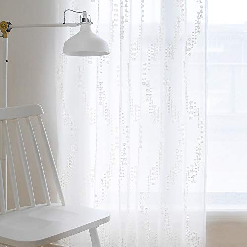 MysticHome White Sheer Curtains 84 Inches Long, Rod Pocket Sheer Drapes for Living Room, Bedroom, 2 Panels, 52"x84", Embroidered Semi Crinkle Voile Window Treatments for Yard, Patio, Villa, Parlor.