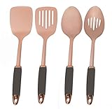 Cook With Color Set Of 4 Rose Gold Stainless Steel Cooking Utensil Set With Grey Silicone Handles