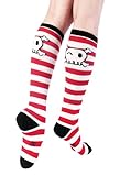 Sock It To Me Pirate Skull (Red)Striped Knee High Socks, One Size