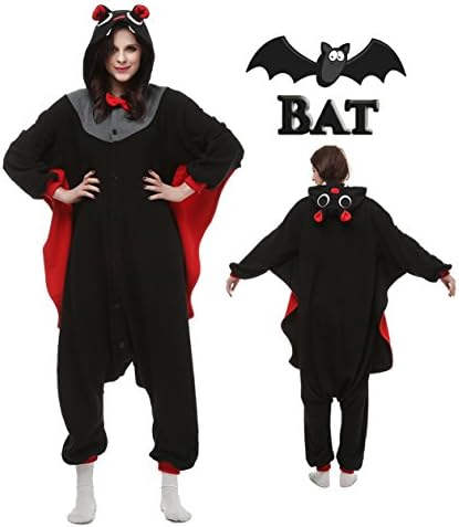 Unisex Adult Animal Onesie Kigurumi Pajamas Cosplay Costumes or Loungwear (XL, Black Bat)