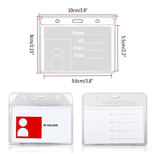 Evinis 50 Pcs Clear Plastic Horizontal Name Tag Badge ID Card Holders and 50 Pcs Metal Id Badge Holder Clips with PVC Straps for Exhibition, School, Conference ID Card & Name Tag Badge (Horizontal) - Thumbnail 3