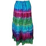 Mogul Interior Women's Elastic Waist Flowing Cotton Long Tie Dye Maxi Skirt S/M