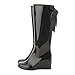 getmorebeauty Women's Belt Mid Calf Rubber Waterproof Wedges Black Rain Boots