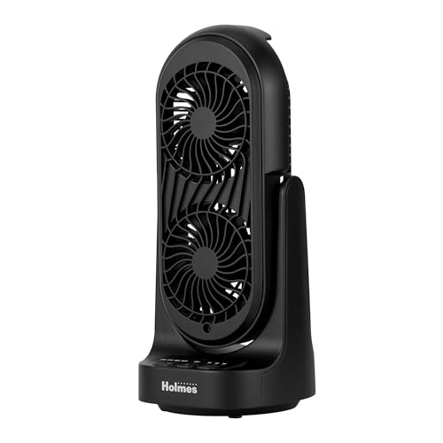 Holmes DuoBreeze Dual Blade 13” Desk Fan – Clean Breeze Technology, Adjustable Tilt Head, 3 Speeds, Space-Saving Design, Easy to Clean, 8-Hour Timer – Ideal for Home or Office Use