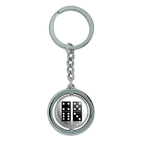 Black Dominoes Game Spinning Round Metal Key Chain Keychain Ring