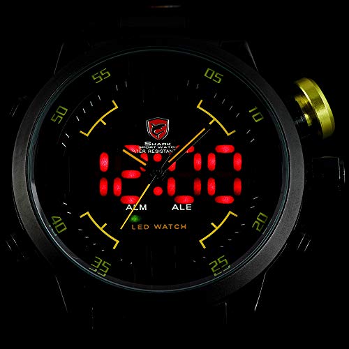 Gulper Shark Deportivos Relojes De Pulseras Hombre Acero inoxidalbe Alarma Día Fecha Pantalla LED - Imagen 7