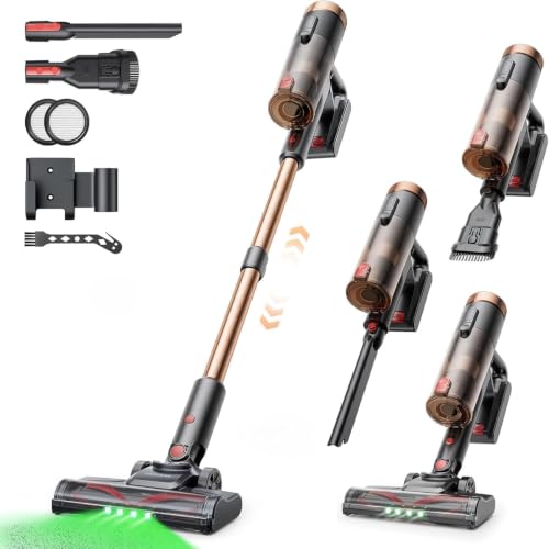 Proscenic P11 Ultra Cordless Vacuum Cleaner 50KPa/500W/50Min, Lightweight and Self-Supporting, Powerful Upright Broom Vacuum Cleaner with Green Light, Anti-Tangle Brush and LED Display, Carpets/Floors