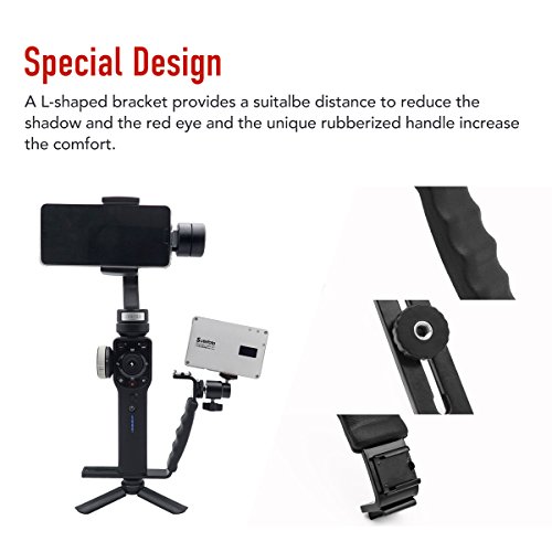 L Bracket Camera Mount, Flash Bracket with 2 Hot Shoe Mounts for Gimbal Stabilizer DSLR Camera Camcorder Video Light Microphone