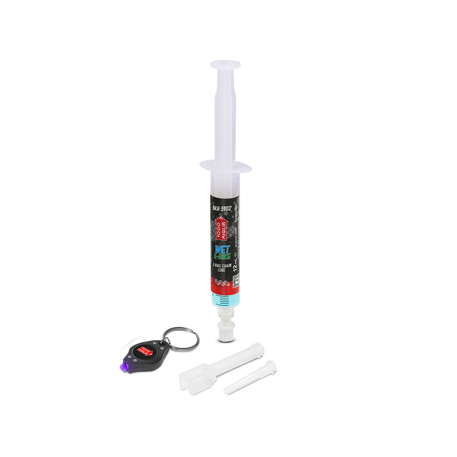 Errecom 1000 Miglia BKR 5102 E-BIKE WET Lube Bike Chain for Electric Bikes - 12 ml, Wet Weather Conditions, Cartridge with Drop and Huggie Application Systems, fluorescent and scented formula