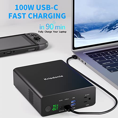 Krisdonia Laptop Power Bank 80000mAh, AC/Type-C Battery Backup for Laptops: MacBook Pro/iPad Pro/Dell/Surface | Cameras: Canon/Nikon/DSLR/DJI Drones | Smart Devices: iPhone/Samsung/Projector