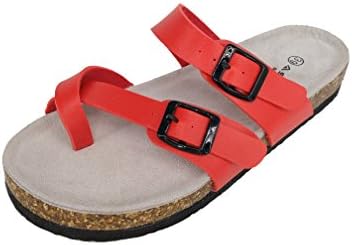 ASHVIEE Slide Sandals Cork Footbed Slide Sandals (38 N, Red)