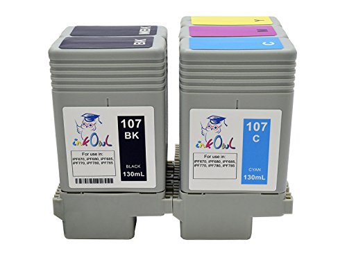 InkOwl - Compatible Ink Cartridge Replacement for CANON PFI-107 (130ml, 5-pack) - iPF670, iPF680, iPF685, iPF770, iPF780, iPF785 printers