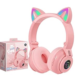 Kids-Headphones-Wireless-Light-Up-Cat-Ear-Bluetooth-Headphones-Over-Ear-Foldable-Headphones-WirelessWired-On-Ear-Stereo-Headset-with-Microphone-LED-Light-PINK T/A Kids Headphones Wireless Light Up Cat Ear Bluetooth Headphones Over Ear Foldable Headphones Wireless/Wired On-Ear…