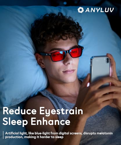 ANYLUV Blue Light Glasses for Sleep, 99.9% Blue Green Light Blocking with Red Lens, Reduce Eye Strain Computer Glasses