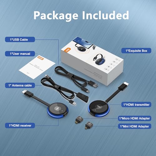 Wireless HDMI Transmitter and Receiver 5.8G - HDMI Funkübertragung 4K-Dekodierung Kabellos Sender und Empfänger, für Audio Video von Laptop/TV Box/Kamera/USBC/PC auf Fernsehen/Monitor/Beamer