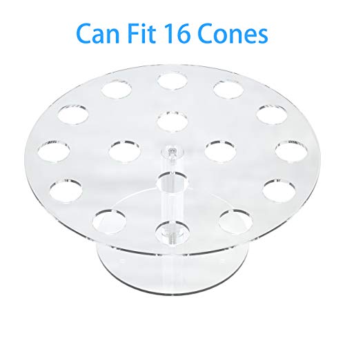 Femeli Acrylic Mini Ice Cream Cone Holder Rack for Cotton Candy Waffle Popcorn Sugar Cones,Sushi Hand Roll Stand,16 Holes