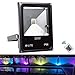 DLLT 50W Dimmable LED RGB Flood Light, Outdoor Color Changing Lights with Remote, IP66 Waterproof Security Floodlight, Exterior Landscape Lighting for Garden, Stage, Halloween Decor with US 3-Plug