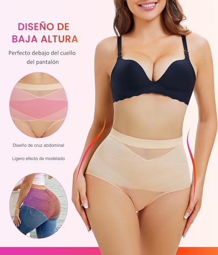 Eleady 2 Piezas Ropa Interior Mujer Suave Transpirable Calzones de Mujer Cintura Medio Faja Elástico Control de Abdomen Leve Calzones Postparto Cesarea Cobertura Completa