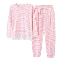 QIANDONG1 Cotton Pajamas Ladies Autumn Long-Sleeved Trousers Can Be Worn Outside Cute Home Clothes Fashion Casual Suit,L