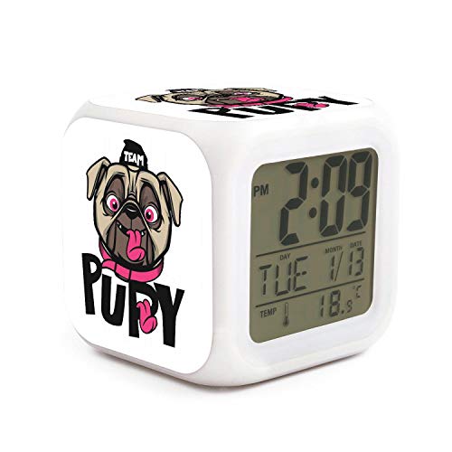 opdoodkolod LED Display Puppies pupy Dog Team Alarm clockcat 7 Colors Light Elderly Night Light Clock Teach Time to Wake Up Well Functional Large Loud Alarm Clock