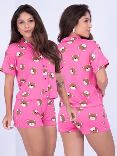 Kit 3 Pijamas Baby Doll Feminino Americano Miami Aberto Verão, Malha Suede, Alça Fina com Short, Adulto