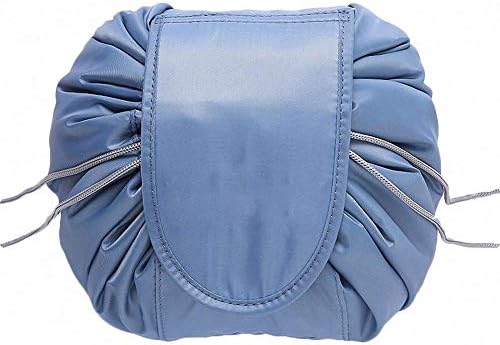 Pure Color Drawstring Lazy Travel Makeup Bag Large Capacity Cosmetic Bags Fast Quick Pack Waterproof Magic Toiletry Bags Storage Organizer Kit Case Holder for Women Girls, Dark Grey
