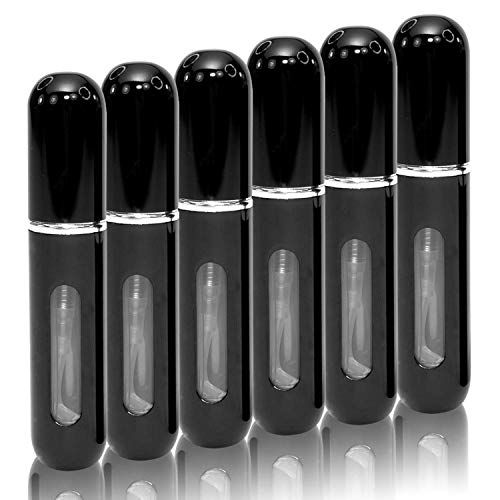 Travel Perfume Atomizer Refillable - Portable Easy to Fill Perfume and Cologne Fine Mist Mini Travel Size Atomizers - Fits Perfect in Your Pocket or Purse - 6 Piece Pack of 5ML (Black)