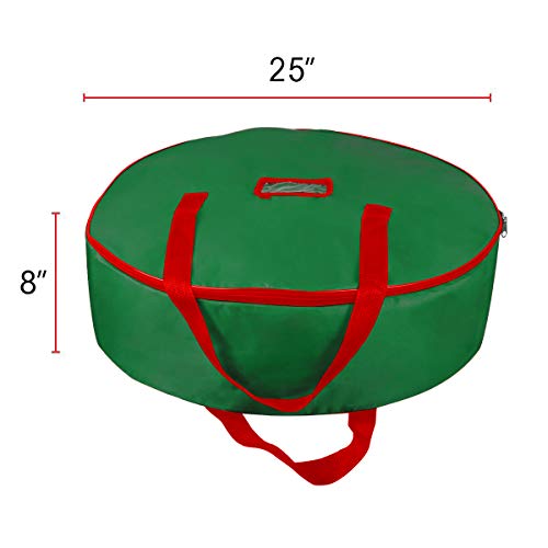 Christmas Wreath Storage Bag - Xmas Large Wreath Container - Reinforced Wide Handle and Double Sleek Zipper - Heavy Duty Protect Your Holiday Advent, Garland, Party Decorations and Ornaments 25",Green - Thumbnail 3