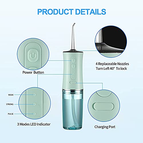 MuralMax Water Flosser Teeth Cleaner Cordless, Professional 300ML Water Dental Flosser Oral Irrigator with 4 Replaceable Jet Tips for Home Travel Braces Bridges Care IPX7 3 Modes Teeth Cleaner