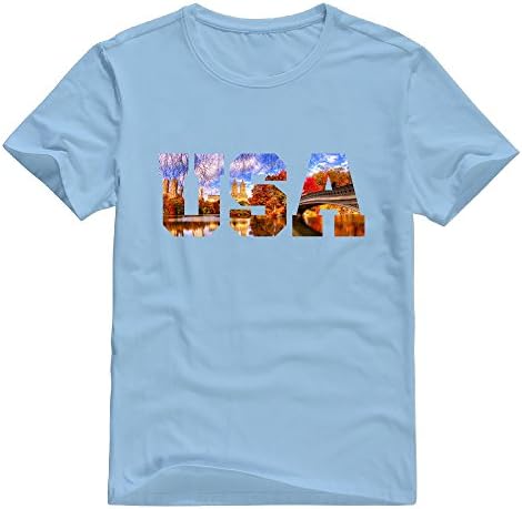 KST Men's USA United States Central Park 100% Cotton O-Neck Retro Printed T-Shirt