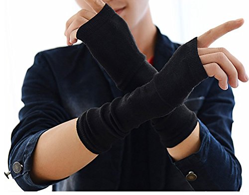 Womens Wrist Elbow Length Thumbhole Arm Hand Warmer Fingerless Gloves