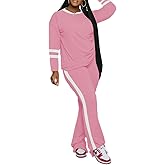 PINSV 2 Piece Sets for Women Fall Casual Outfits Long Sleeve Top and Flare Pants Lounge Sets Track suit