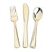 300 Pc Gold Plastic Silverware Set, 100 Disposable Knives, Forks, Spoons - Elegant, Polished Dinnerware Eating Utensils For Weddings, Parties, Baby Showers - Stylish, Heavy Duty