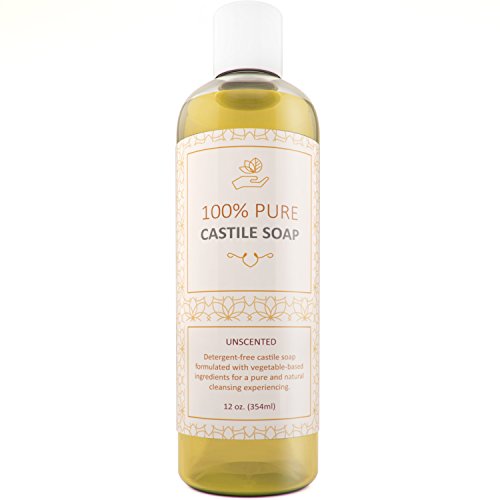 100% Pure Castile Soap Unscented Liquid Mild Soap for Body or Home Use with Olive Oil and Glycerin Nourishing Natural Skin Care Vegan Friendly All Purpose Cleaner Detergent Free & SLS Free Daily Soap