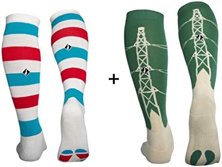 Chivaz Wear 2 Pair Bundle Barbershop Striped + Green Power Tall Tube Socks