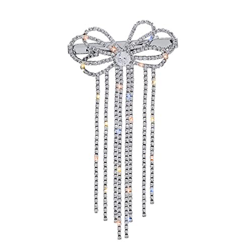 Rhinestone Hair Barrettes Rhinestones Tassel French Hair Barrette: Women Lady Girls Hairclip Elegant Butterfly Tassels Hairpin Fancy Hair Accessories Clips Tassel Hair Accessories
