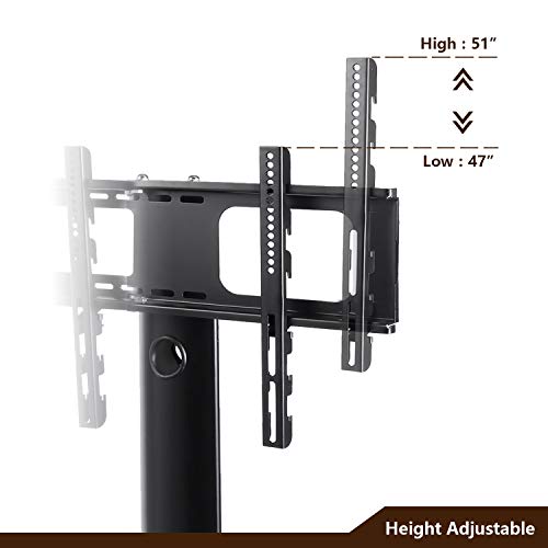 5Rcom Universal Floor TV Stand with Swivel Mount and Height Adjustable for 32"-65" Vizio/Samsung/TCL/LG Flat Panel and Curved Screen TVs, 2 Tier Tempered Glass Shelves for Media Storage, Black