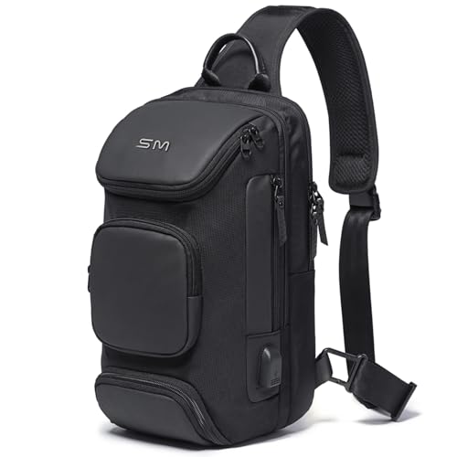 SMONT Sling Bag Crossbody for Men, 14.2 inch Anti Theft Waterproof Chest Shoulder Bag with USB Charging Port