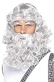 Smiffy's Men's Curly Grey Wig with Beard and Eyebrows, One Size, Zeus Wig, 5020570423011