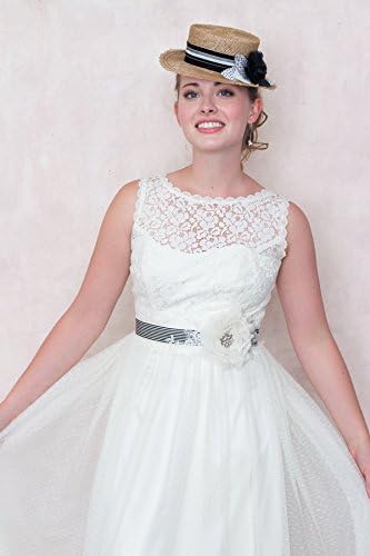 Belle Epoch Ivory Silk Flower And Ribbon Sash For Bridal &amp; Wedding Ivory And Black
