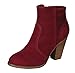Breckelle's Heather-34W Faux Suede Chunky Heel Synthetic Ankle Boots for Women Wine Suede 9