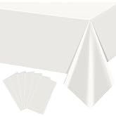 YIDAKO 6Pcs 54 x 108 Inch White Rectangle Tablecloth,Disposable Plastic Table Cloth,Waterproof White Table Cover for Graduation Birthdays Weddings Anniversary Party Decorations