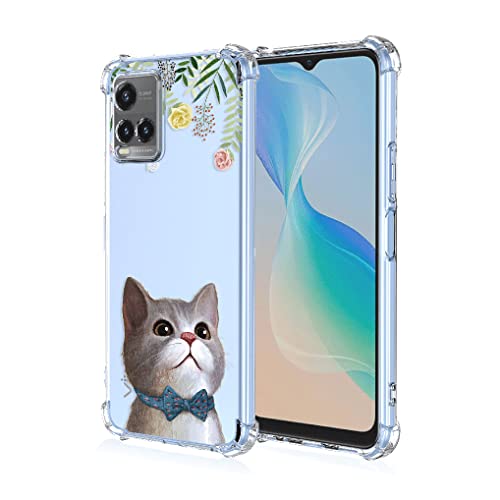 SEAHAI Case for Vivo Y21 / Vivo Y21s / Vivo Y33s, Ultra Thin Soft Silicone Clear Back TPU Bumper Shockproof Cover Fashion Cute Graphic Colorful Skin Slim Case - Cat
